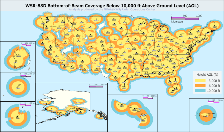 A map of radar coverage across North America