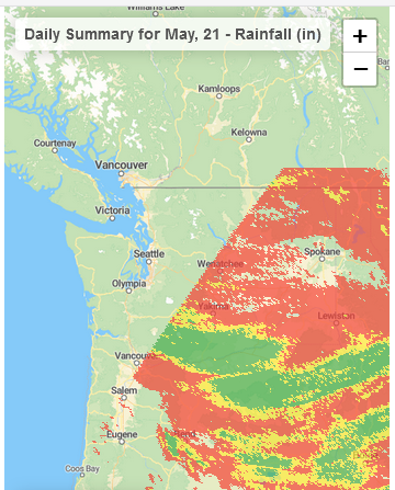 A map of Washington and Oregon that shows a lapse in satellite coverage.